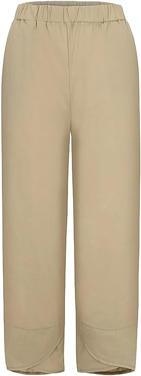 Cotton Linen Casual Summer Capri Pants for Women Cropped Comfy Baggy Trousers Palazzo Lounge Pants