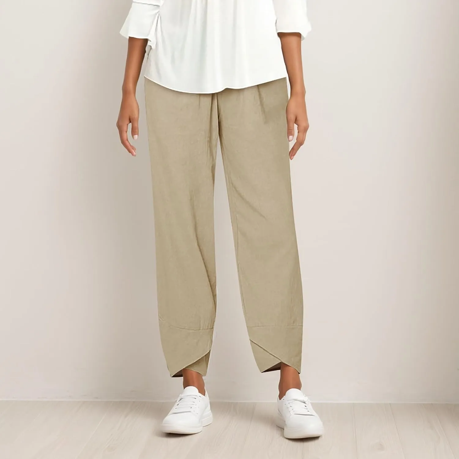 Cotton Linen Casual Summer Capri Pants for Women Cropped Comfy Baggy Trousers Palazzo Lounge Pants
