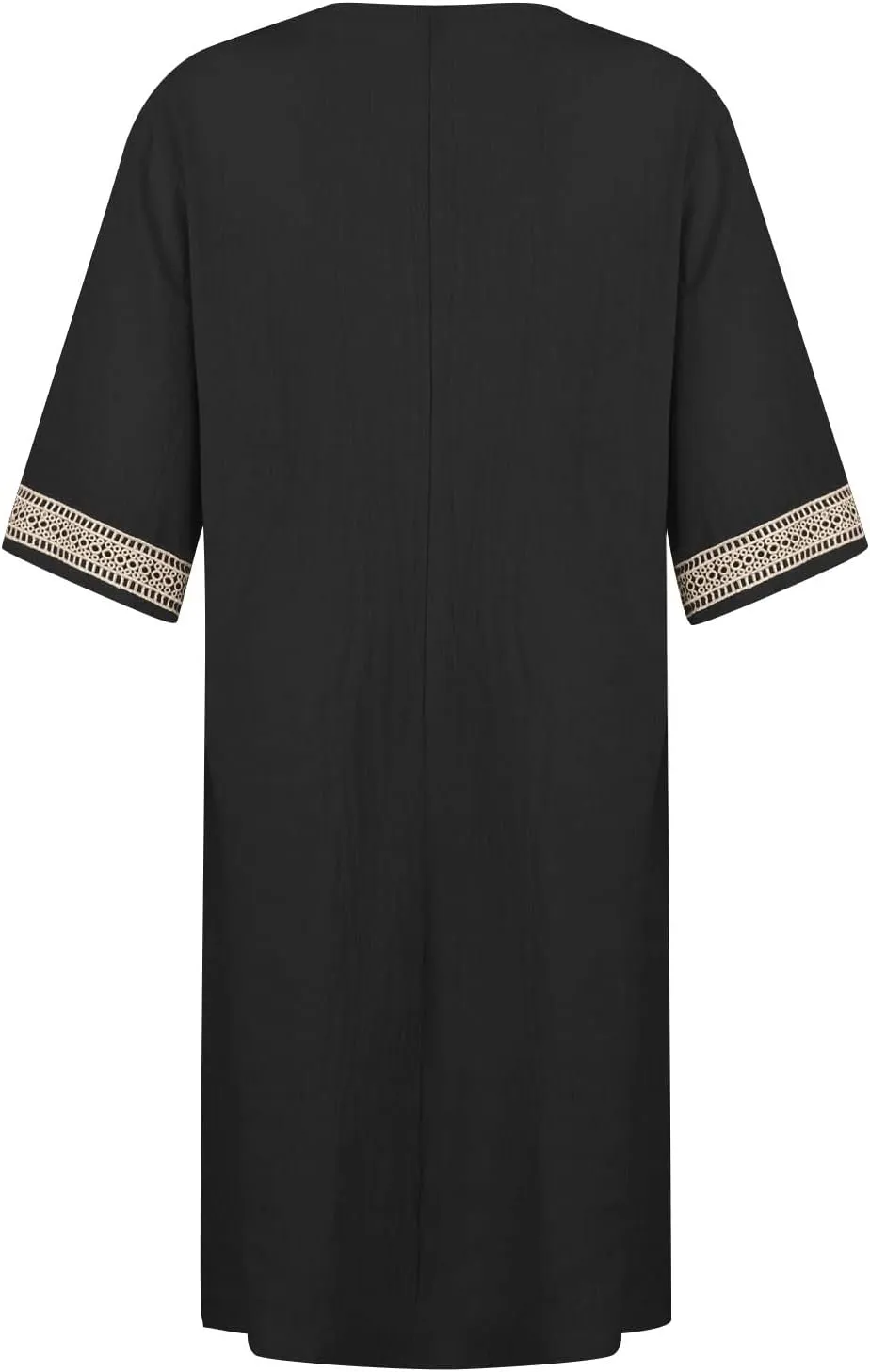 Cotton Linen Dresses for Women,2024 Summer Elegant Trendy V Neck 3/4 Sleeve Midi Dress,Casual Plain Beach Dress