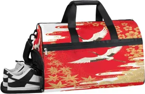 Cranes Cherry Maple Resistant Sports Gym Bag for Women Men Travel Duffel bag with Wet Pocket & Shoes Compartment Waterproof Weekender Bag 19.7"x9.9"x13"