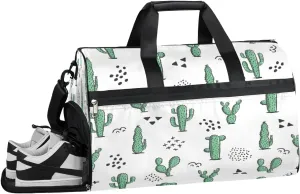 Cute Cactus Themes Resistant Sports Gym Bag for Women Men Travel Duffel bag with Wet Pocket & Shoes Compartment Waterproof Weekender Bag 19.7"x9.9"x13"