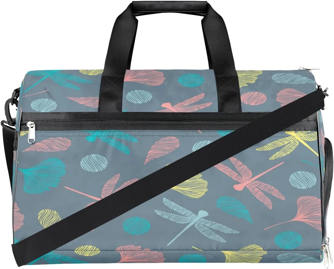 Cute Dragonflies Sports Gym Bag for Women Men Travel Duffel Bag with Wet Pocket & Shoes Compartment Waterproof Weekender Overnight Tote Carry on Bag Lightweight