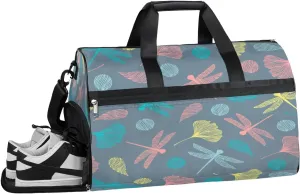 Cute Dragonflies Sports Gym Bag for Women Men Travel Duffel Bag with Wet Pocket & Shoes Compartment Waterproof Weekender Overnight Tote Carry on Bag Lightweight