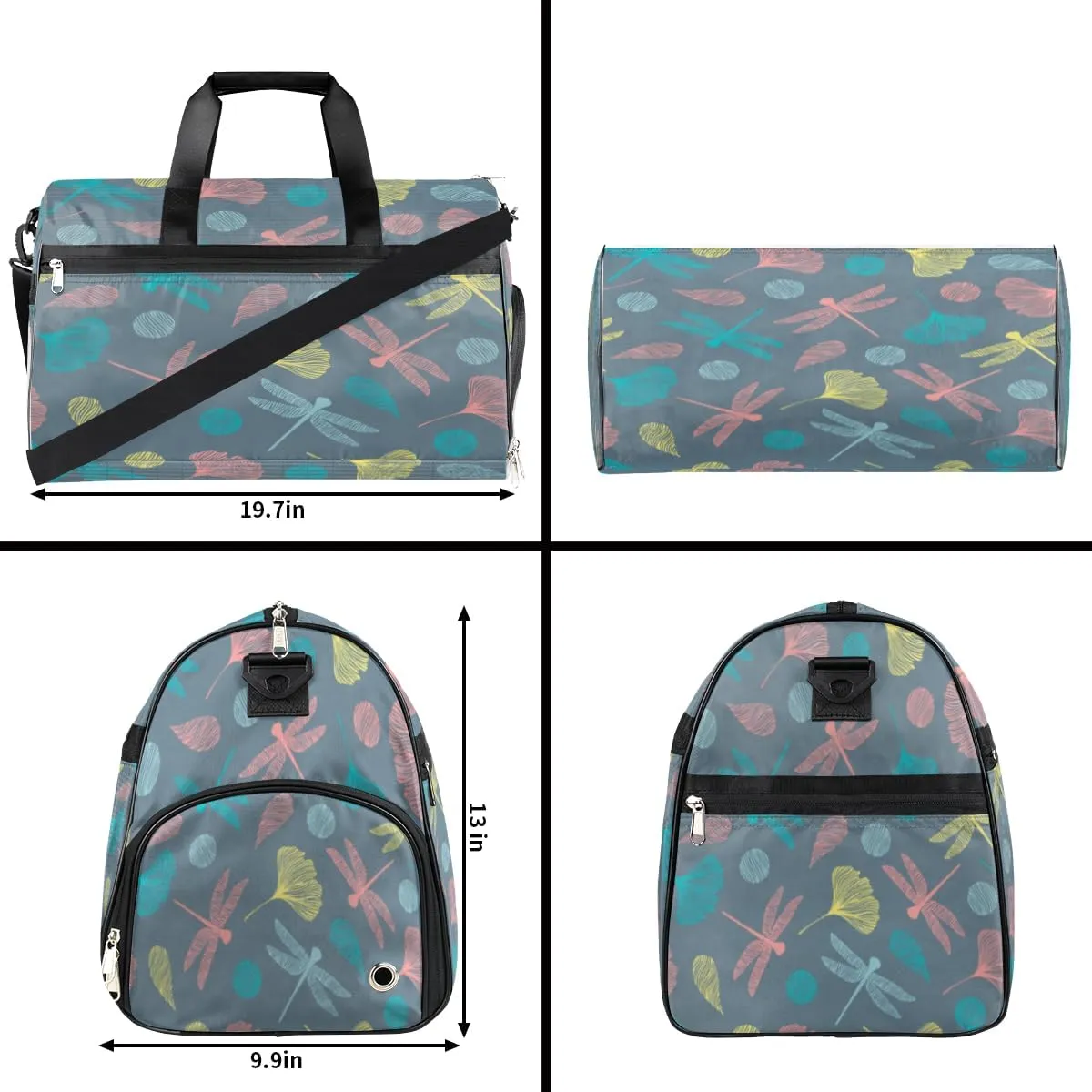 Cute Dragonflies Sports Gym Bag for Women Men Travel Duffel Bag with Wet Pocket & Shoes Compartment Waterproof Weekender Overnight Tote Carry on Bag Lightweight