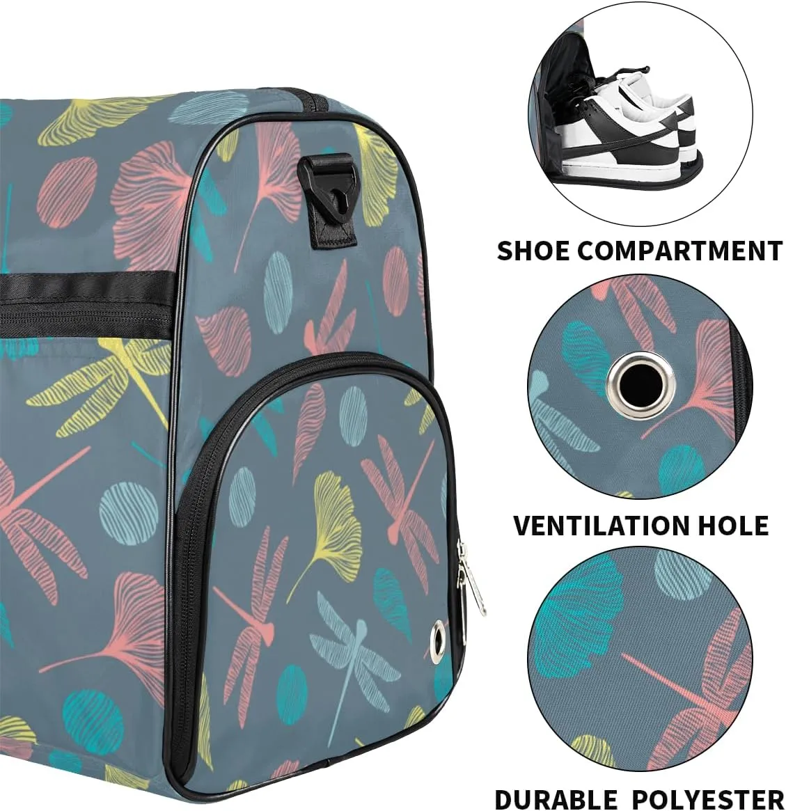Cute Dragonflies Sports Gym Bag for Women Men Travel Duffel Bag with Wet Pocket & Shoes Compartment Waterproof Weekender Overnight Tote Carry on Bag Lightweight