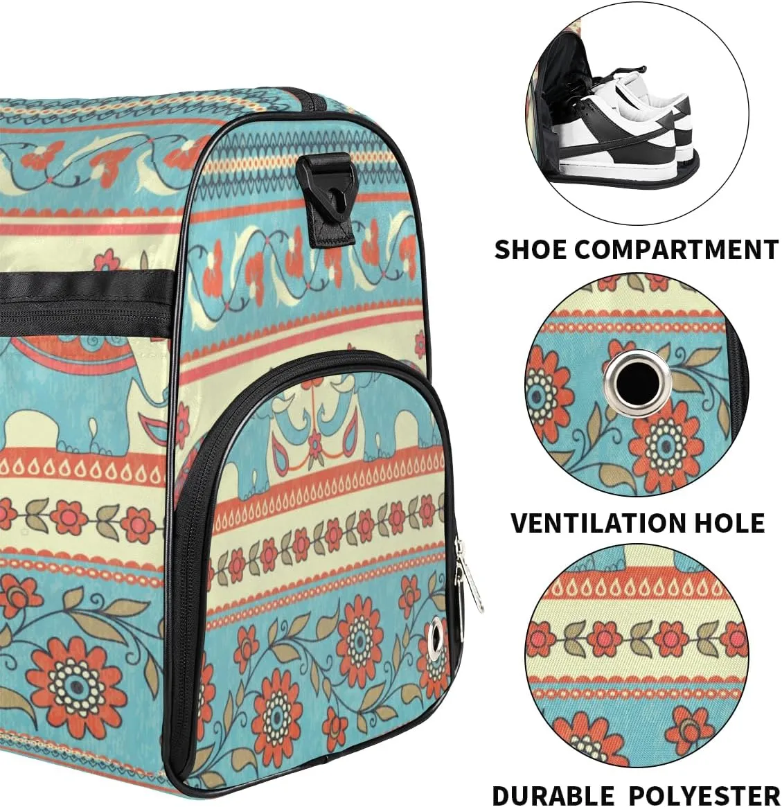Cute Elephants Sports Gym Bag for Women Men Travel Duffel Bag with Wet Pocket & Shoes Compartment Waterproof Weekender Overnight Tote Carry on Bag Lightweight