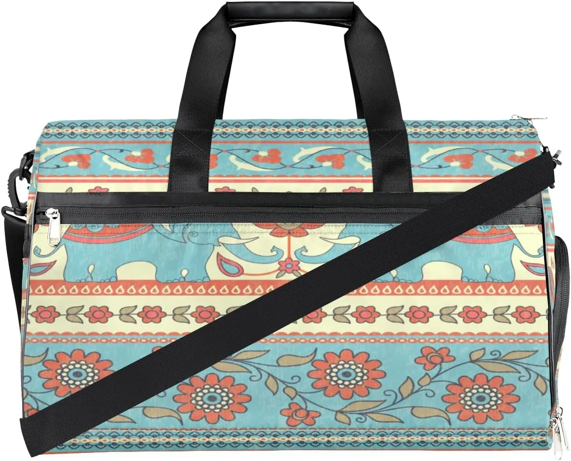Cute Elephants Sports Gym Bag for Women Men Travel Duffel Bag with Wet Pocket & Shoes Compartment Waterproof Weekender Overnight Tote Carry on Bag Lightweight