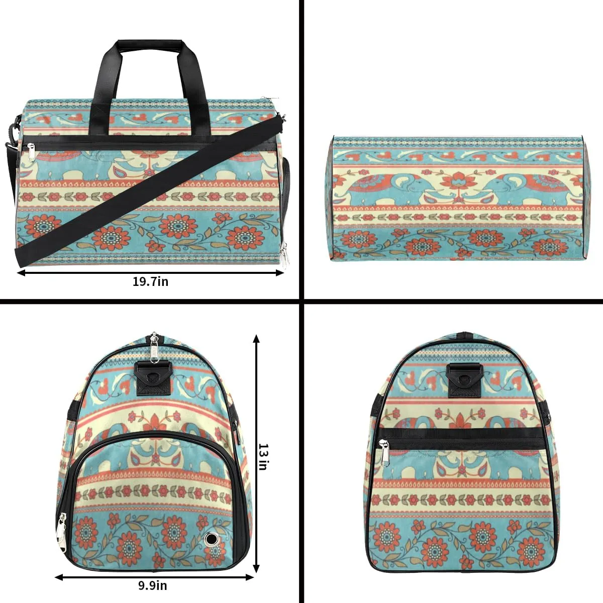 Cute Elephants Sports Gym Bag for Women Men Travel Duffel Bag with Wet Pocket & Shoes Compartment Waterproof Weekender Overnight Tote Carry on Bag Lightweight