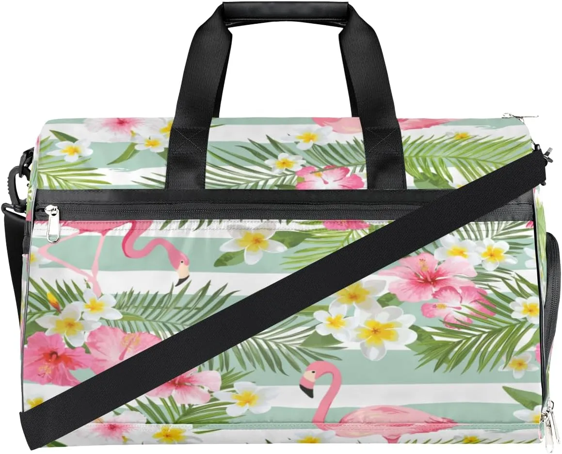 Cute Flamingos Sports Gym Bag for Women Men Travel Duffel Bag with Wet Pocket & Shoes Compartment Waterproof Weekender Overnight Tote Carry on Bag Lightweight