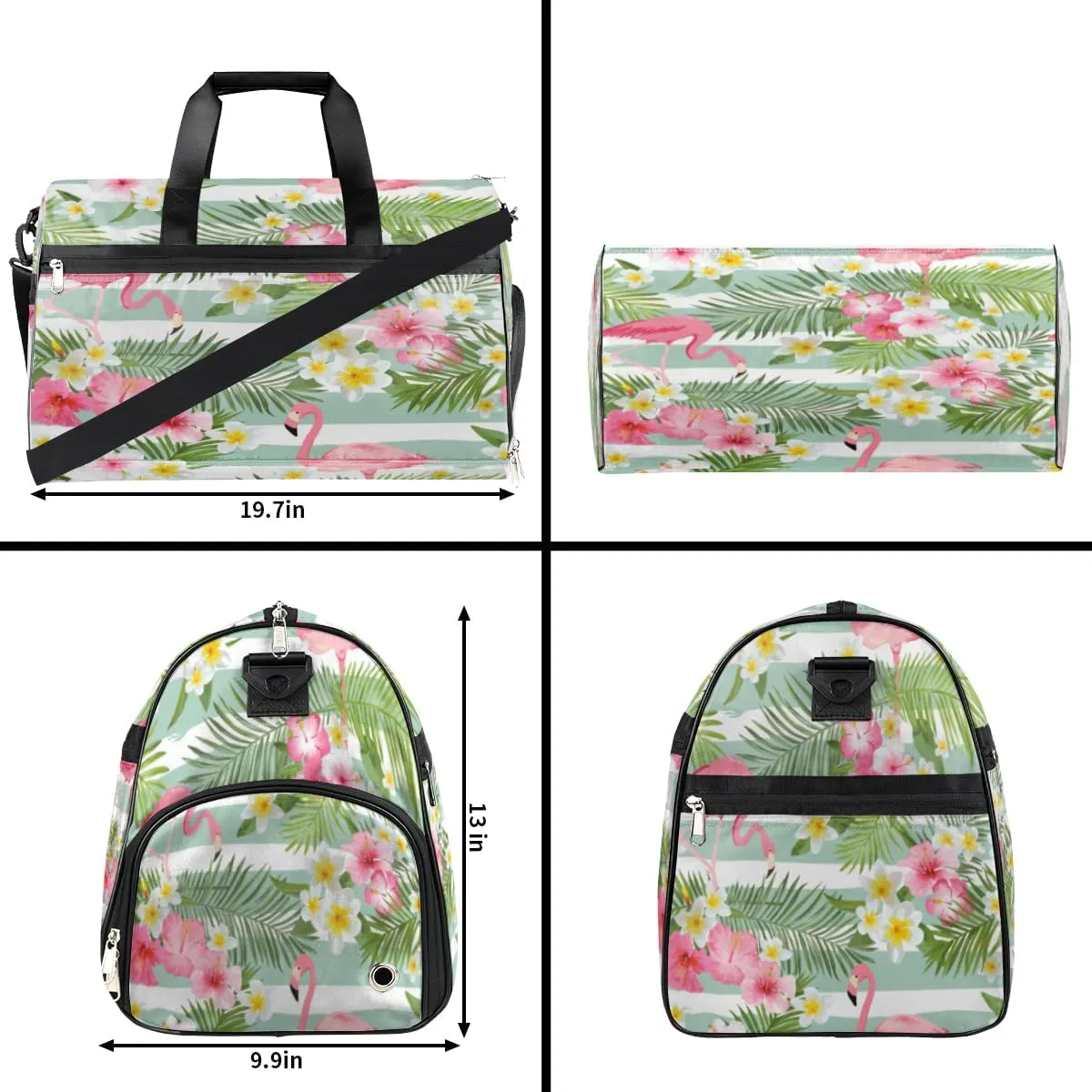 Cute Flamingos Sports Gym Bag for Women Men Travel Duffel Bag with Wet Pocket & Shoes Compartment Waterproof Weekender Overnight Tote Carry on Bag Lightweight