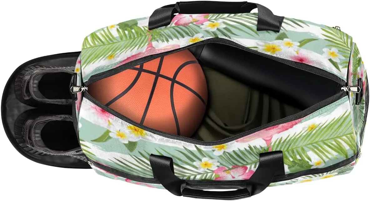Cute Flamingos Sports Gym Bag for Women Men Travel Duffel Bag with Wet Pocket & Shoes Compartment Waterproof Weekender Overnight Tote Carry on Bag Lightweight