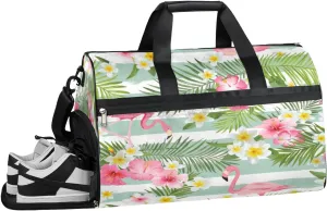 Cute Flamingos Sports Gym Bag for Women Men Travel Duffel Bag with Wet Pocket & Shoes Compartment Waterproof Weekender Overnight Tote Carry on Bag Lightweight