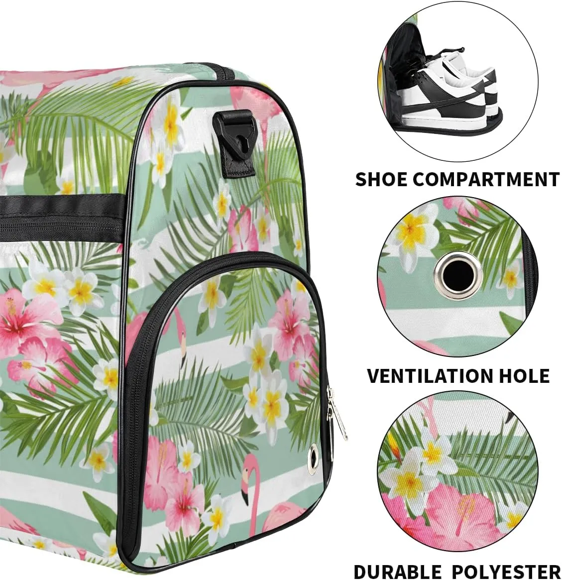 Cute Flamingos Sports Gym Bag for Women Men Travel Duffel Bag with Wet Pocket & Shoes Compartment Waterproof Weekender Overnight Tote Carry on Bag Lightweight