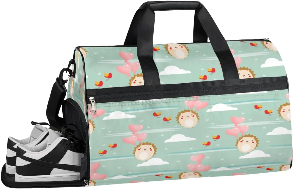 Cute Hedgehogs Sports Gym Bag for Women Men Travel Duffel Bag with Wet Pocket & Shoes Compartment Waterproof Weekender Overnight Tote Carry on Bag Lightweight