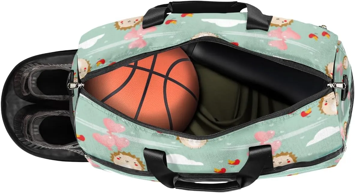 Cute Hedgehogs Sports Gym Bag for Women Men Travel Duffel Bag with Wet Pocket & Shoes Compartment Waterproof Weekender Overnight Tote Carry on Bag Lightweight