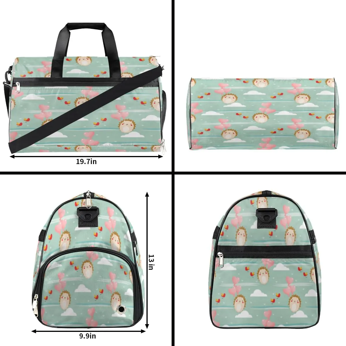 Cute Hedgehogs Sports Gym Bag for Women Men Travel Duffel Bag with Wet Pocket & Shoes Compartment Waterproof Weekender Overnight Tote Carry on Bag Lightweight