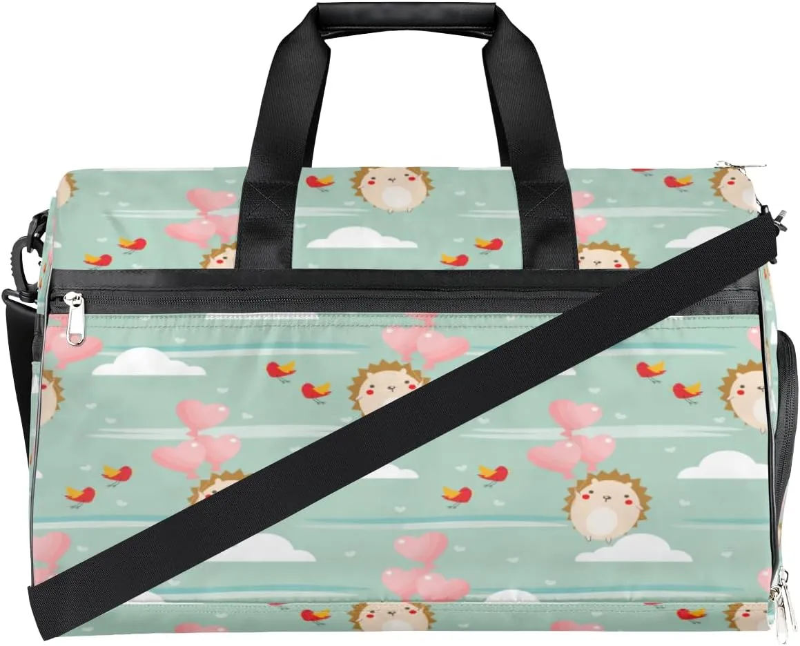 Cute Hedgehogs Sports Gym Bag for Women Men Travel Duffel Bag with Wet Pocket & Shoes Compartment Waterproof Weekender Overnight Tote Carry on Bag Lightweight