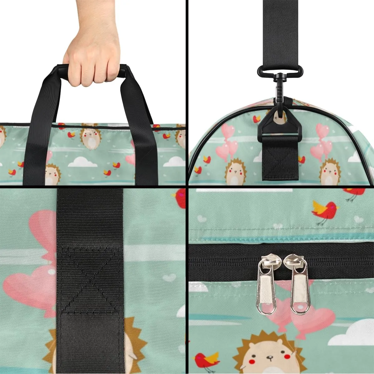 Cute Hedgehogs Sports Gym Bag for Women Men Travel Duffel Bag with Wet Pocket & Shoes Compartment Waterproof Weekender Overnight Tote Carry on Bag Lightweight