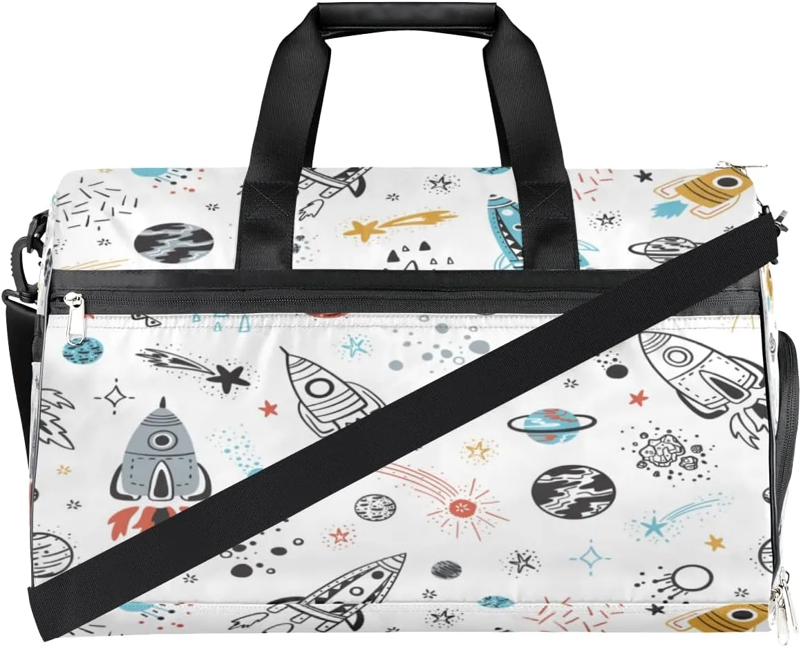 Cute Space Sports Gym Bag for Women Men Travel Duffel Bag with Wet Pocket & Shoes Compartment Waterproof Weekender Overnight Tote Carry on Bag Lightweight