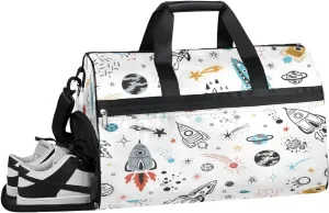 Cute Space Sports Gym Bag for Women Men Travel Duffel Bag with Wet Pocket & Shoes Compartment Waterproof Weekender Overnight Tote Carry on Bag Lightweight