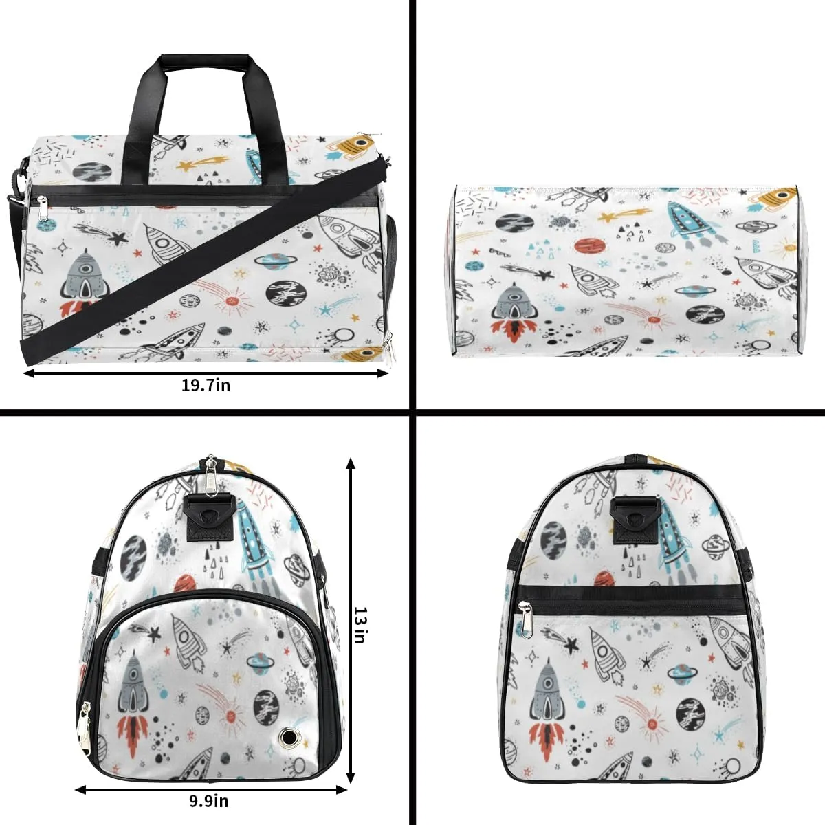 Cute Space Sports Gym Bag for Women Men Travel Duffel Bag with Wet Pocket & Shoes Compartment Waterproof Weekender Overnight Tote Carry on Bag Lightweight