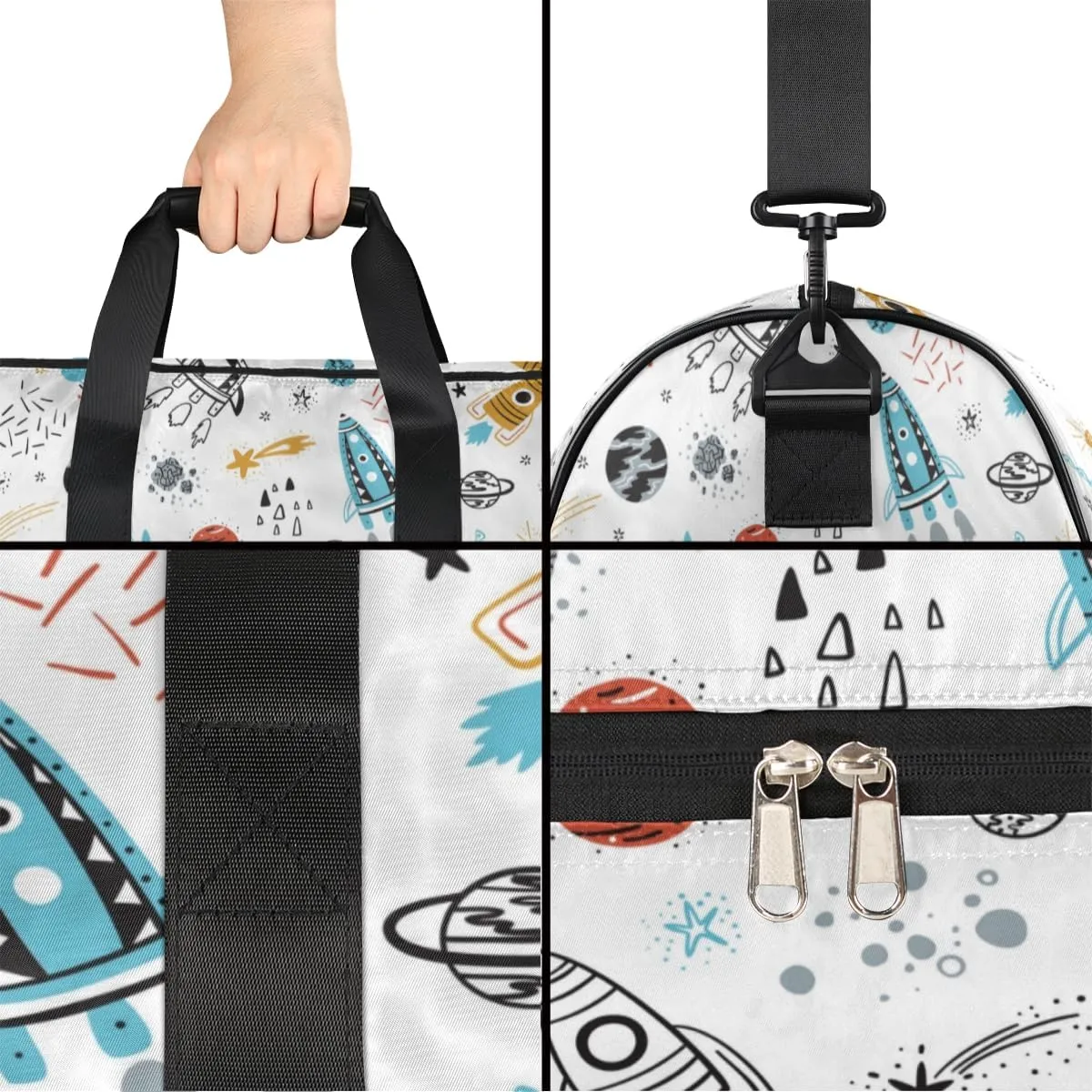 Cute Space Sports Gym Bag for Women Men Travel Duffel Bag with Wet Pocket & Shoes Compartment Waterproof Weekender Overnight Tote Carry on Bag Lightweight