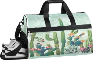 Cute Succulents Cactus Resistant Sports Gym Bag for Women Men Travel Duffel bag with Wet Pocket & Shoes Compartment Waterproof Weekender Bag 19.7"x9.9"x13"