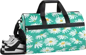 Daisy Flower Pattern Resistant Sports Gym Bag for Women Men Travel Duffel bag with Wet Pocket & Shoes Compartment Waterproof Weekender Bag 19.7"x9.9"x13"