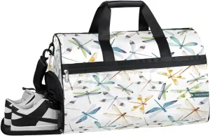 Dragonfly Theme Resistant Sports Gym Bag for Women Men Travel Duffel bag with Wet Pocket & Shoes Compartment Waterproof Weekender Bag 19.7"x9.9"x13"