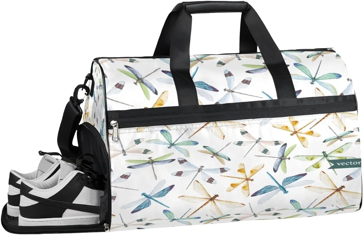 Dragonfly Theme Resistant Sports Gym Bag for Women Men Travel Duffel bag with Wet Pocket & Shoes Compartment Waterproof Weekender Bag 19.7"x9.9"x13"