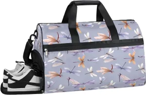 Dragonfly Watercolor Pattern Resistant Sports Gym Bag for Women Men Travel Duffel bag with Wet Pocket & Shoes Compartment Waterproof Weekender Bag 19.7"x9.9"x13"