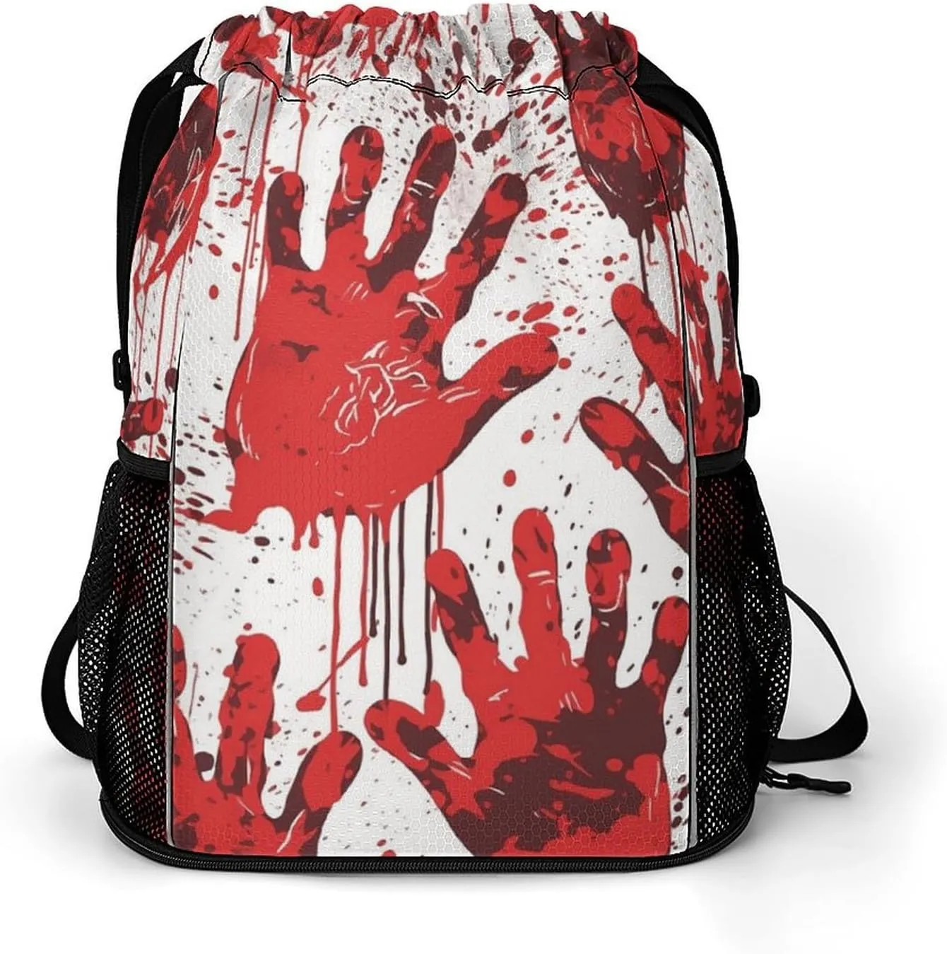 Drawstring Backpack,Bloody Handprints Printed Drawstring Bags,String Backpack with Shoes Compartment And Wet Proof Pocket,Small Sports Gym Cinch Bags for Women & Men