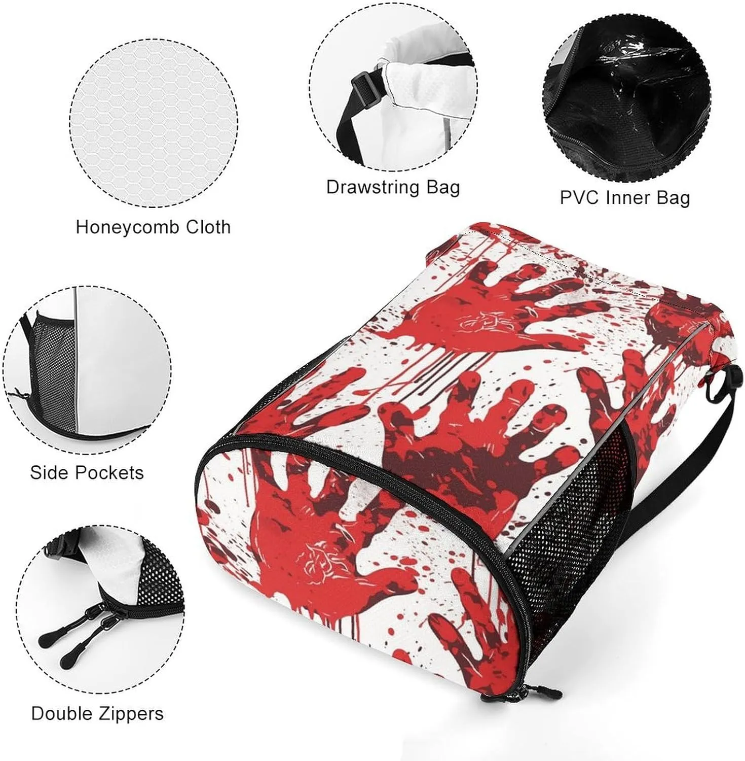 Drawstring Backpack,Bloody Handprints Printed Drawstring Bags,String Backpack with Shoes Compartment And Wet Proof Pocket,Small Sports Gym Cinch Bags for Women & Men