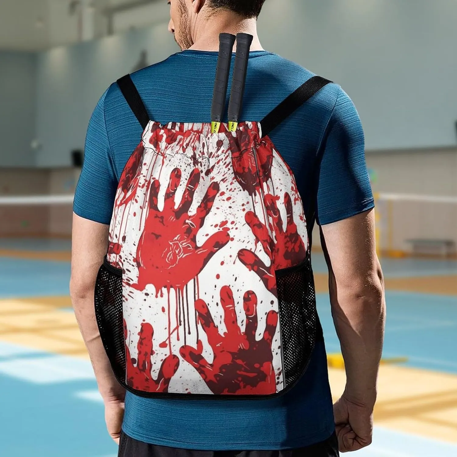 Drawstring Backpack,Bloody Handprints Printed Drawstring Bags,String Backpack with Shoes Compartment And Wet Proof Pocket,Small Sports Gym Cinch Bags for Women & Men