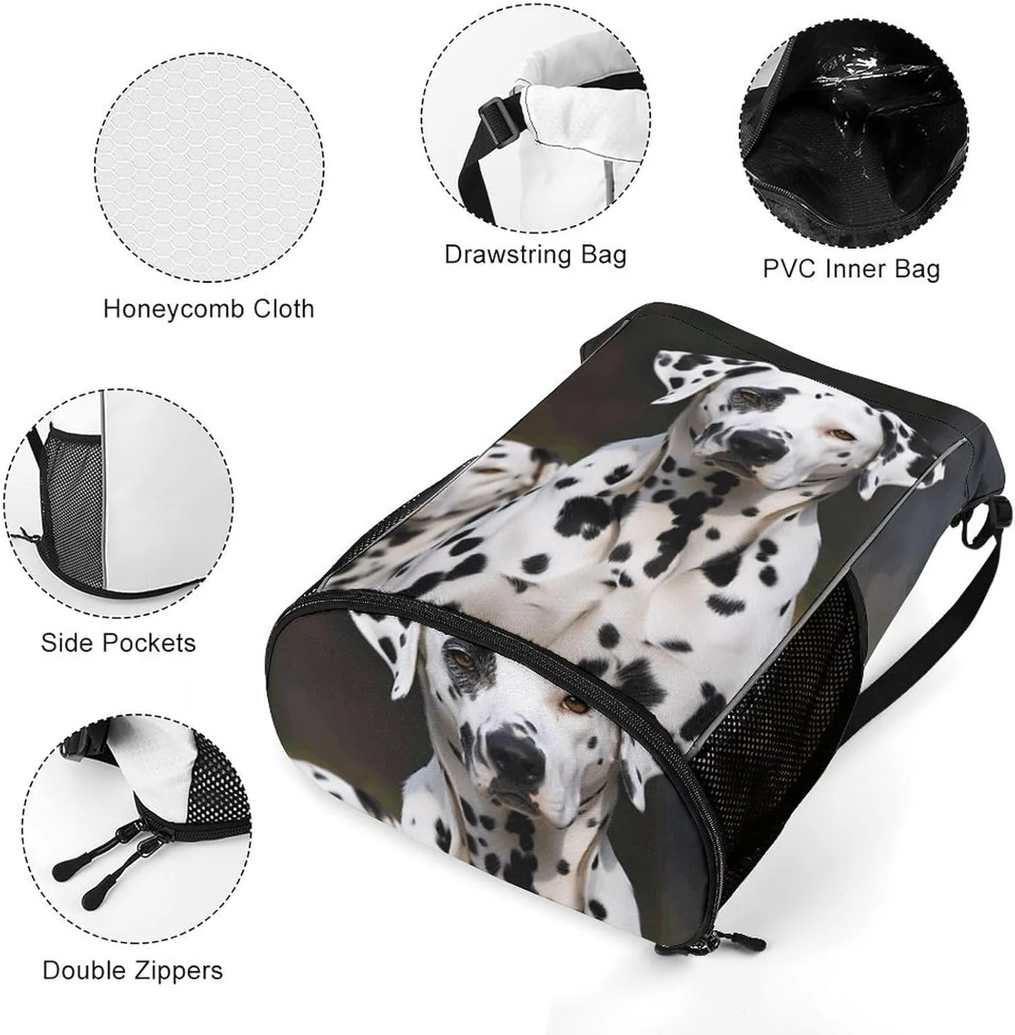 Drawstring Backpack,Dalmatian Dog Printed Drawstring Bags,String Backpack with Shoes Compartment And Wet Proof Pocket,Small Sports Gym Cinch Bags for Women & Men