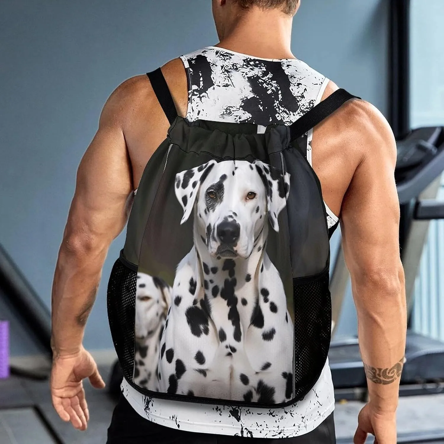 Drawstring Backpack,Dalmatian Dog Printed Drawstring Bags,String Backpack with Shoes Compartment And Wet Proof Pocket,Small Sports Gym Cinch Bags for Women & Men