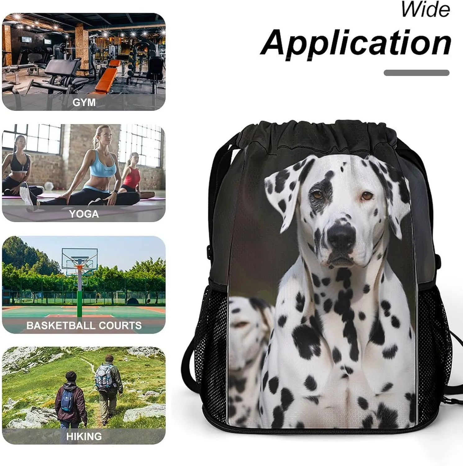 Drawstring Backpack,Dalmatian Dog Printed Drawstring Bags,String Backpack with Shoes Compartment And Wet Proof Pocket,Small Sports Gym Cinch Bags for Women & Men