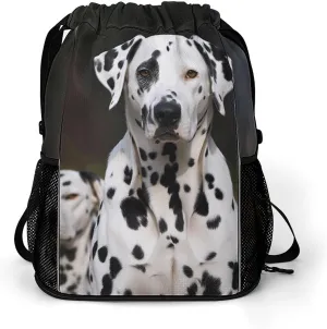 Drawstring Backpack,Dalmatian Dog Printed Drawstring Bags,String Backpack with Shoes Compartment And Wet Proof Pocket,Small Sports Gym Cinch Bags for Women & Men