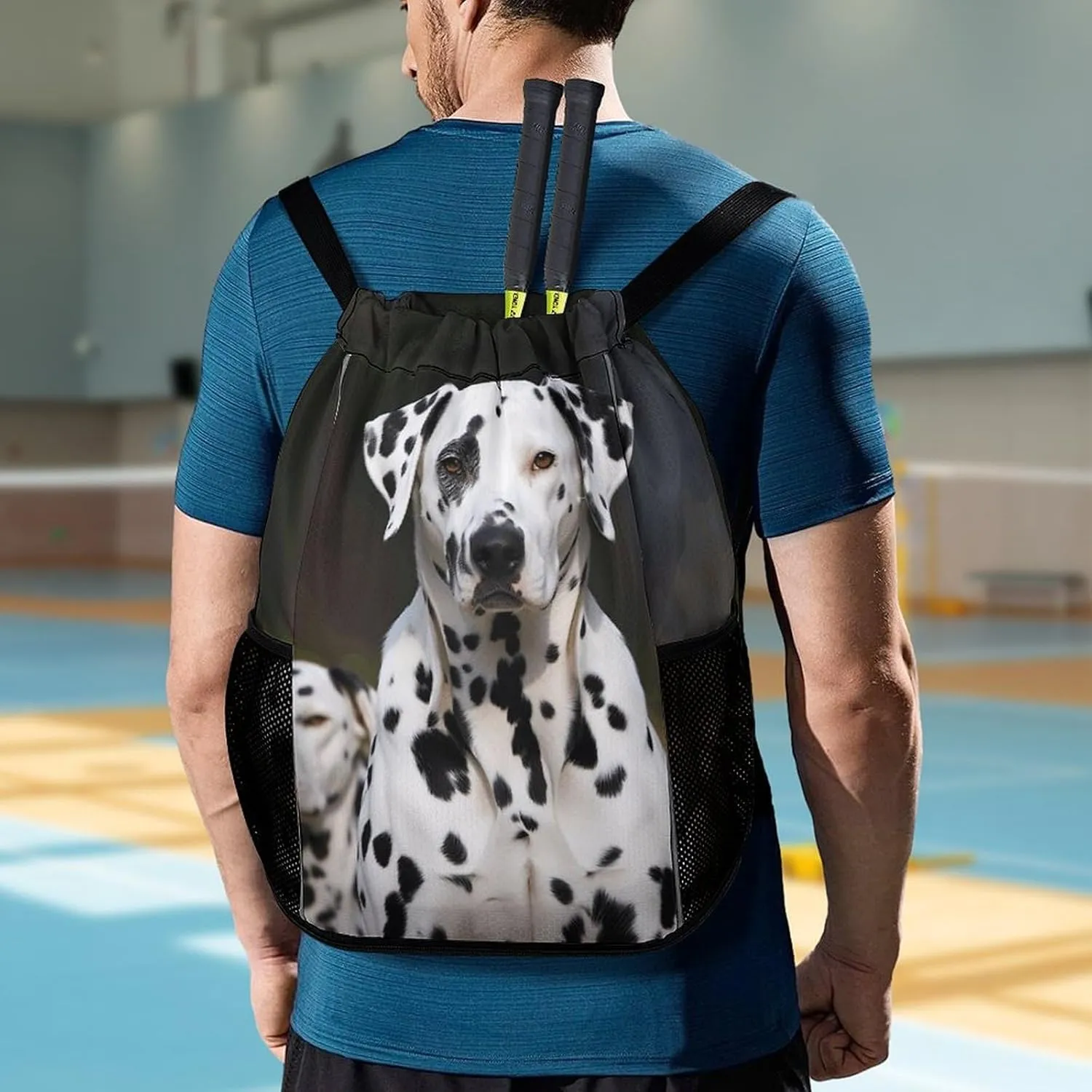 Drawstring Backpack,Dalmatian Dog Printed Drawstring Bags,String Backpack with Shoes Compartment And Wet Proof Pocket,Small Sports Gym Cinch Bags for Women & Men