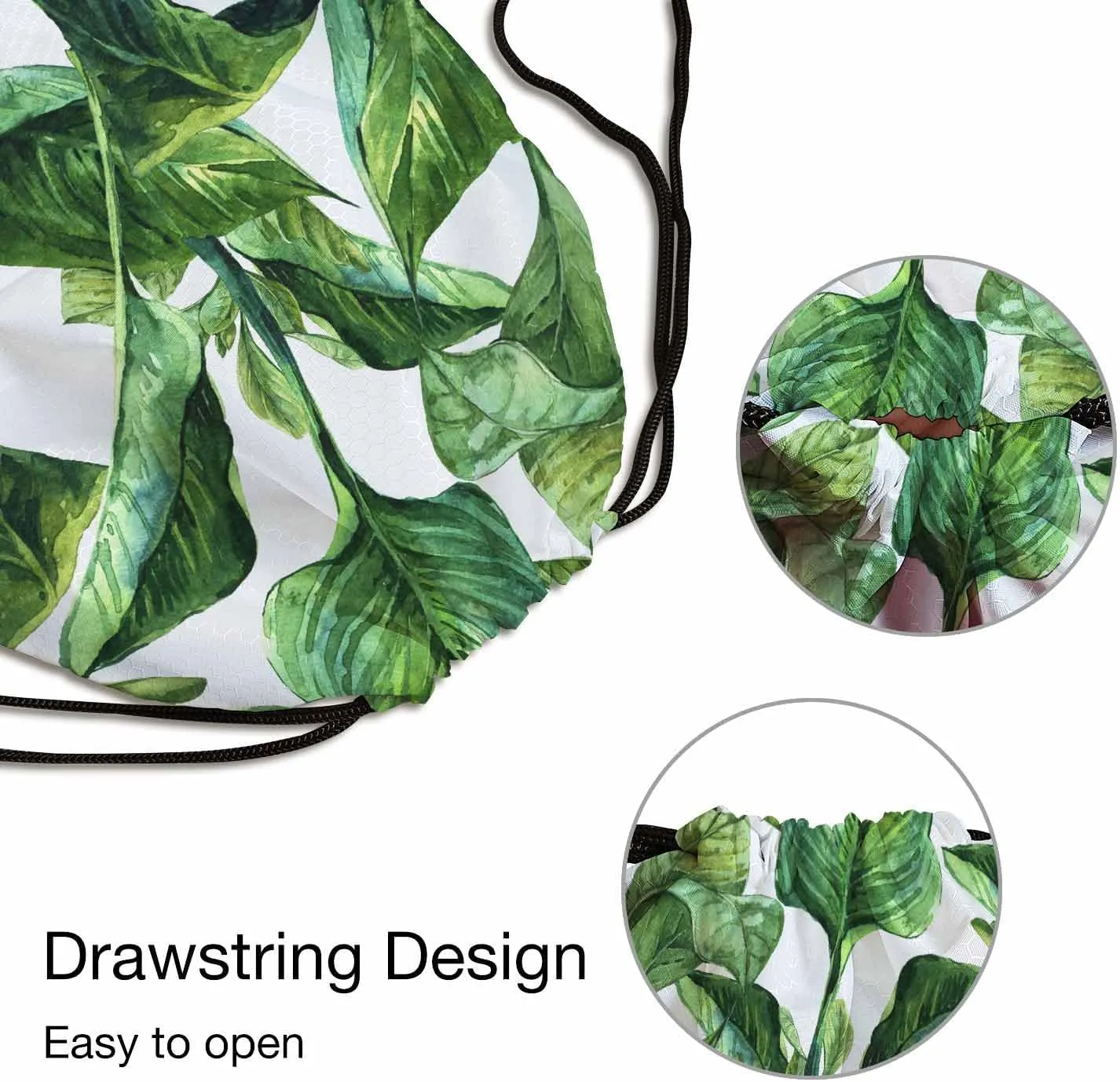 Drawstring Bag Bright Green Plants Waterproof Basketball Bag Big Tropical Leaf Palm Stroage Small Exercise Accessiors Water Bottle Change of Clothes Shoes Ball