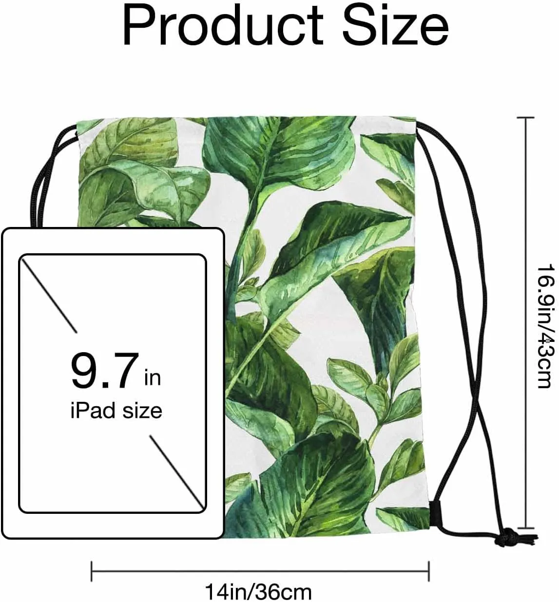 Drawstring Bag Bright Green Plants Waterproof Basketball Bag Big Tropical Leaf Palm Stroage Small Exercise Accessiors Water Bottle Change of Clothes Shoes Ball