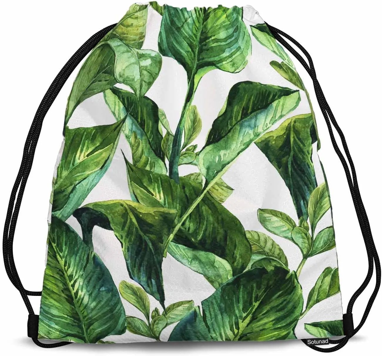 Drawstring Bag Bright Green Plants Waterproof Basketball Bag Big Tropical Leaf Palm Stroage Small Exercise Accessiors Water Bottle Change of Clothes Shoes Ball