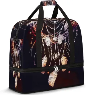 Dreamcatcher Boho Indian Foldable Travel Duffel Bag Tote Carry on Luggage Sport Duffle for Women Men Gym Bag Overnight Weekender Bags with Shoe Compartments and Shoulder Strap