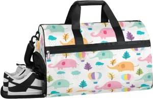 Elephant Balloon Resistant Sports Gym Bag for Women Men Travel Duffel bag with Wet Pocket & Shoes Compartment Waterproof Weekender Bag 19.7"x9.9"x13"