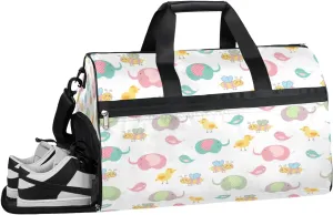 Elephant Birds Bee Resistant Sports Gym Bag for Women Men Travel Duffel bag with Wet Pocket & Shoes Compartment Waterproof Weekender Bag 19.7"x9.9"x13"