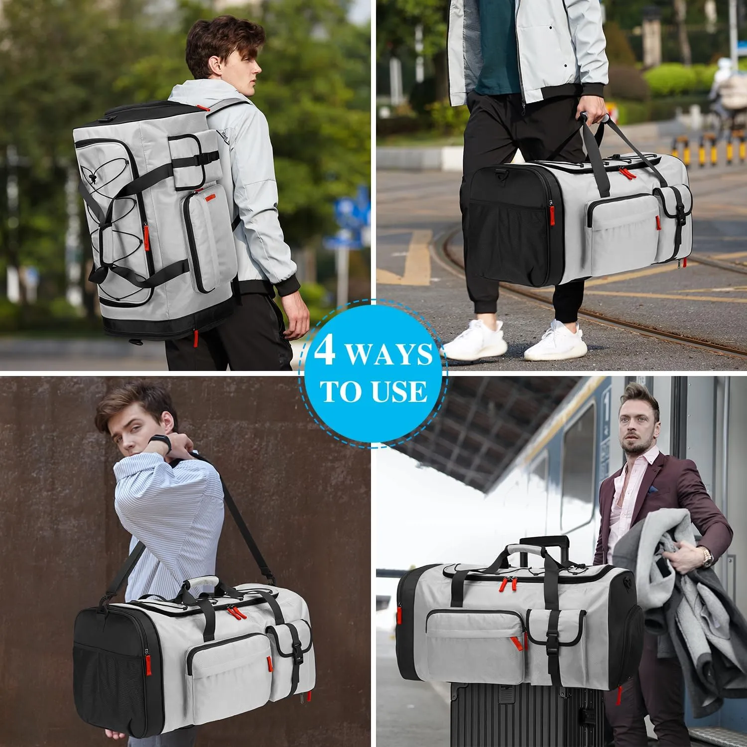Extra Large 70L Gym Backpack With Shoes Compartment, Heavy Duty Sports Duffle for Men & Women, Workout Duffel, Weekender Overnight for Travel Camping, Grey