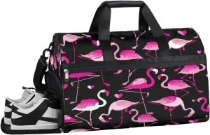 Flamingo Pink Sports Gym Bag for Women and Men Travel Duffel Bag Overnight Shoulder Bag Waterproof Workout Bag Portable Sports Tote with Shoes Compartment