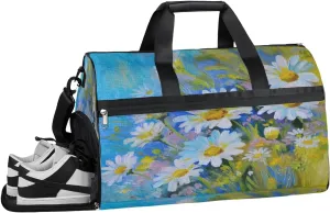 Floral Flower Daisy Resistant Sports Gym Bag for Women Men Travel Duffel bag with Wet Pocket & Shoes Compartment Waterproof Weekender Bag 19.7"x9.9"x13"