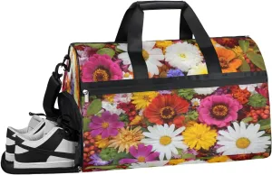 Floral Flower Resistant Sports Gym Bag for Women Men Travel Duffel bag with Wet Pocket & Shoes Compartment Waterproof Weekender Bag 19.7"x9.9"x13"