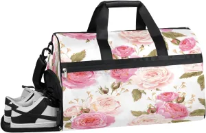 Floral Flower Rose Resistant Sports Gym Bag for Women Men Travel Duffel bag with Wet Pocket & Shoes Compartment Waterproof Weekender Bag 19.7"x9.9"x13"